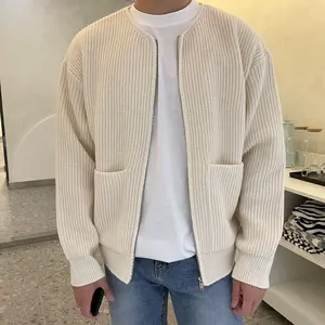 Knitted Cardigan Men's Solid Color Sweater Loose Knitwear Sweater Men Long Sleeve Knitting Machine Cotton Sweaters