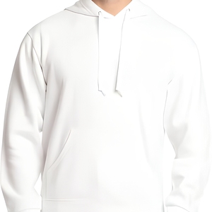 Sweat-shirt à capuche blanc pour homme, coupe classique, couleur unie, sweat-shirt en molleton décontracté avec poche avant, vêtements d'automne 2027 - Product Image 1