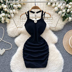 Mini abito elegante e alla moda senza maniche per le donne Mini abito Sexy aderente nero per locali notturni - Product Image 2