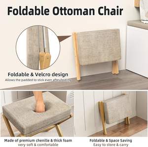 Reposapiés <span class=keywords><strong>de</strong></span> Madera Plegable con Cojín Suave, Otomana Moderna con Cojín <span class=keywords><strong>de</strong></span> Espuma X <span class=keywords><strong>de</strong></span> Bambú - Product Image 3