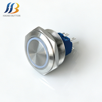 Bouton poussoir électronique à tête plate en aluminium et acier inoxydable de 30 mm, étanche IP65, 8 broches, anneau lumineux, momentané, 12 V, 2NO2NC DPDT