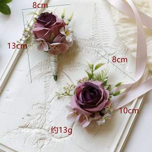 All'ingrosso sposa sposo artificiale fiore di simulazione rosa matrimonio da ballo rosso giallo bianco corpetto da polso fiore corpetto - Product Image 3