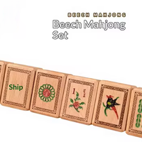 Mahjong en bois massif de hêtre, 37,5 tuiles, pour usage domestique, boîte en bois massif de hêtre, 37,5 tuiles de mahjong en bois de hêtre dans une boîte en bois.