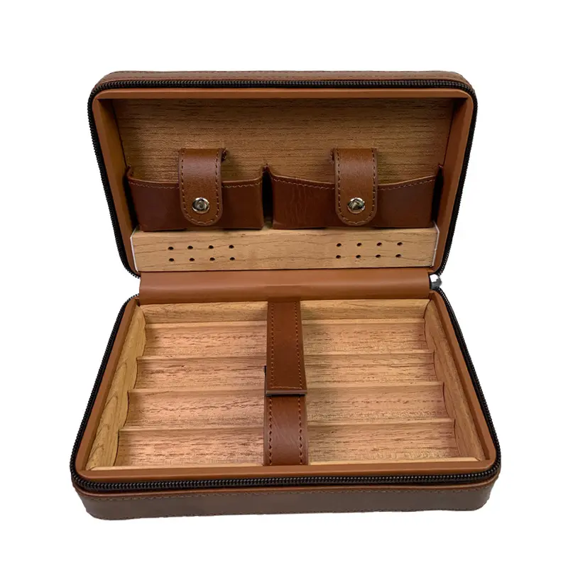 Gỗ tuyết tùng cao cấp xì gà Humidor du lịch xì gà chủ đặt xách tay da tùy chỉnh hộp gỗ phụ kiện thuốc lá trường hợp