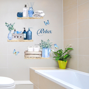 Vase de plantes papillon bleu autocollant mural <span class=keywords><strong>porte</strong></span> en verre de toilette papier peint décoratif autocollant mural autocollant mural étanche - Product Image 5