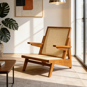 Fauteuil de salon en <span class=keywords><strong>rotin</strong></span> en bois massif de style nordique moderne, meubles de maison, balcon, fauteuil inclinable à accoudoir unique, fauteuil de détente - Product Image 5