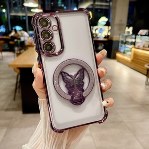 Custodia per telefono con supporto magnetico con Glitter a farfalla per samsung A15 A25 A35 nota 20 Cover protettiva trasparente elettrolitica - Product Image 5