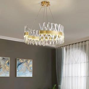 Candelabros de techo alto sala de estar hotel moderno oro cristal LED halo anillo colgante Luz - Product Image 2