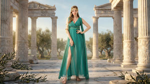 Vestido Largo de Fantasía Europeo y Americano, Estilo Diosa, Verde Oscuro, Chifón, Abertura Alta, Disfraz Elegante para Juego de Roles - Product Image 2