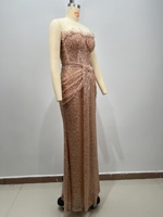 Robe de soirée cocktail haute couture ED2851 Trade Champagne-Gold à sequins, sans bretelles, longue jusqu'au sol, pour femmes.