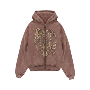 Sweat-shirt à capuche surdimensionné pour homme avec imprimé squelette, vêtement décontracté d'automne, 100% coton, doublure en molleton tricoté - Product Image 4