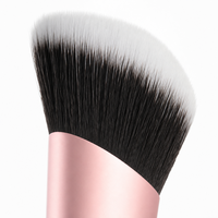 Pinceau de maquillage double embout personnalisé avec logo, en aluminium rose doré, poils véganes, pour fond de teint et anticernes, outil de mélange angulaire, rose