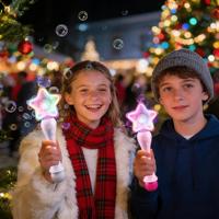 12,8 Zoll Magischer Party-Geschenk-LED-Neon-Blasenstab & Funkelndes Pentagramm-Blasenstab-Set – Eltern-Kind-Sportspiele & Fan-Zone-Requisiten