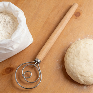 <span class=keywords><strong>Fouet</strong></span> <span class=keywords><strong>à</strong></span> pâte danoise en acier inoxydable / Outil de pâtisserie / Mélangeur de farine / Fournitures pour la cuisson du pain avec manche en bois - Product Image 2
