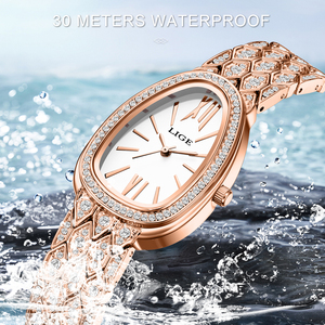 LIGE LG89275 bracciale ovale oro rosa acciaio ghiacciato <span class=keywords><strong>Roman</strong></span> orologio da donna elegante quarzo diamante orologio Vintage per ragazze - Product Image 3