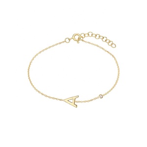 2025 Minimalist 925 Sterling <b>Silver</b> Fine Jewelry 14k Gold Bezel Setting Zircon A-Z Initial Letter Pendant <b>Adjustable</b> <b>Bracelet</b> - Product Image 3