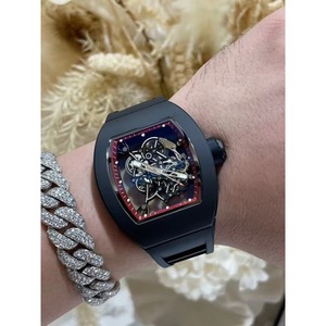 Reloj de Hombre con Logotipo Nuevo, Caja de Cerámica Negra, Correa de Goma, Esfera con Indicadores, Tourbillon, Esqueletizado, Mecánico Automático, Resistente al Agua - Product Image 1