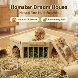 Refugio de madera para cobayas con comedero para heno y tazón de alimentación de 29.5X23.8X15 cm para animales pequeños - Product Image 2