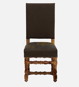 Fauteuil d'appoint élégant en bois sculpté avec assise et dossier rembourrés, pieds tournés et traverses décoratives, style classique vintage - Product Image 2