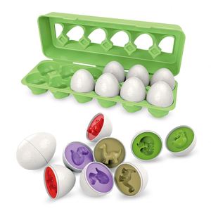 Jouets éducatifs Montessori Zhorya, œufs de dinosaures à assortir, 12 pièces, jeu d'association de couleurs et de formes pour enfants - Product Image 1