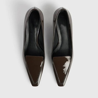 Mocassins pour femmes, bout carré, talons fins, 8 cm, respirants, imprimés, cuir verni brillant, marron, début du printemps, nouveauté