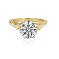 Bague de fiançailles en moissanite Peishang Wedding Collection, en argent sterling 925 plaqué or 14 carats, avec six griffes et pavé milgrain