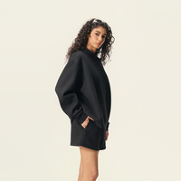 Ensemble de survêtement polaire pour femme SS26D097, sweat-shirt à col montant et short, 350 GSM, épaules tombantes, impression en relief personnalisée