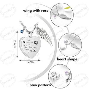 Collier urne <span class=keywords><strong>en</strong></span> forme de cœur pour cendres d'animaux de compagnie, bijou commémoratif avec pierre de naissance pour chien et chat - Product Image 2