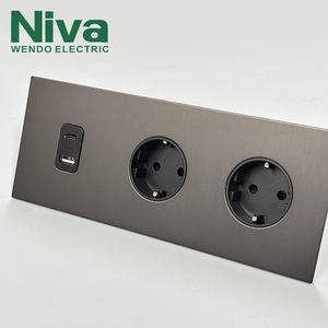 Prise murale en métal brossé standard européenne Niva, panneau en acier inoxydable massif, interrupteur lumineux certifié CE RoHS, pour maison, hôtel, villa - Product Image 2