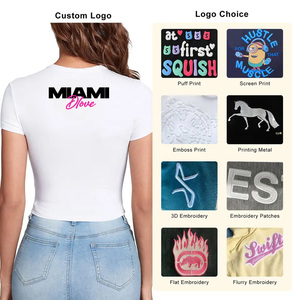 <span class=keywords><strong>T</strong></span>-<span class=keywords><strong>shirt</strong></span> Crop Top da Donna Personalizzata Slim Fit a Maniche Corte in Cotone, Maglietta da Ragazza con Decorazione a Lettere per l'Estate - Product Image 2