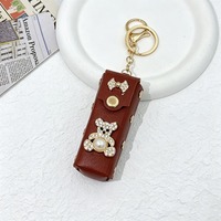 Étui à rouge à lèvres en cuir PU de haute qualité avec miroir, porte-clés, breloque de sac mignonne et décorative