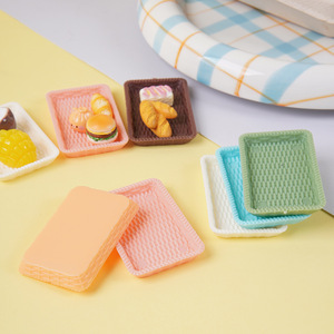 Plateau rectangulaire en plastique imitation rotin de 5 cm, jouet <span class=keywords><strong>miniature</strong></span> pour maison de poupée, ustensile de cuisine <span class=keywords><strong>miniature</strong></span>, plateau en rotin pour jeux alimentaires - Product Image 2