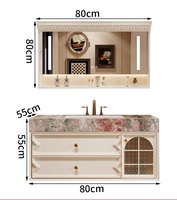Kabinet Kamar Mandi Modern Mewah dengan Wastafel Terpasang di Dinding, Terbuat dari Batu Sinter, Dilengkapi Cermin dan Kabinet Samping