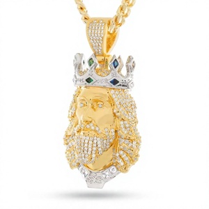 Pendentif Couronne Jésus-Christ en Argent 925 avec Strass en Cristal, Breloque Religieuse, Bijou de Mode pour Homme, Cadeau - Product Image 1