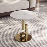 Table d'appoint de luxe moderne-Table à thé en pierre frittée en acier inoxydable et marbre pour salon