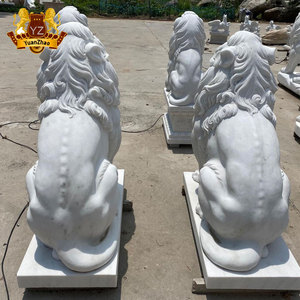 Outdoor Decoration Life Size Stone Lion Statues Garden Decorative White Marble Lion Statue Western White Marble Lion Statue