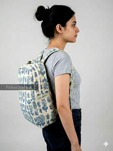 Sac à dos en coton matelassé imprimé à la main de haute qualité, motif floral ethnique indien, bohème, léger et portable pour le collège - Product Image 6