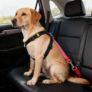Correa Moderna para Perro de Nailon Ecológico Resistente con Hebilla de Seguridad para Automóvil, Fijación Segura al Cinturón de Seguridad para Viajes en Coche con Mascotas - Product Image 1