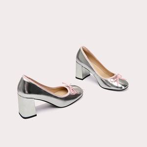 Style doux Look Vintage en gros logo personnalisé nœud cou-de-pied sangle talon épais femmes Mary Jane pompes chaussures - Product Image 4