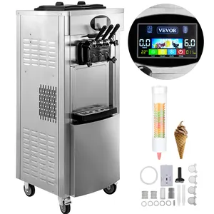 Soft Serve Ice Cream Machine Met 2 + 1 Smaak Met Dubbele Compressor/Pre-Cooling Functie/Luchtpomp