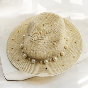 <span class=keywords><strong>Chapeau</strong></span> de soleil en paille d'été avec visière perlée, style <span class=keywords><strong>Trilby</strong></span> Jazz, pour femme et homme, Fedora, Panama, pour la plage - Product Image 3