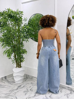 Combinaison Longue en Jean Sans Manches Style Streetwear pour Femme