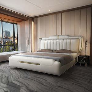Ensemble de meubles de chambre à coucher modernes de luxe de taille King Offre Spéciale lits rembourrés doubles en cuir avec cadre en bois pour la maison ou l'hôtel - Product Image 1