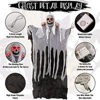 Décoration suspendue Crâne à trois têtes lumineux et sonore pour Halloween, grande taille, pour entrée intérieure et pièce hantée