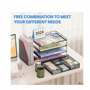 Desk Organizer with <b>File</b> Holder 4 Tier Metal Mesh Desktop Organizer Paper Letter Tray Organizer with <b>Drawer</b> Holder 2 Pen Holder - Product Image 6
