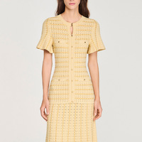 Vente en gros de nouvelles robes longues bleues à paillettes à col rond et manches courtes, robes décontractées élégantes en tricot