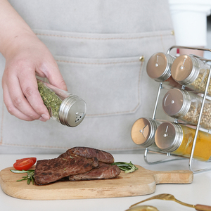 Bán buôn nhà bếp thủy tinh gia vị muối hạt tiêu Jar gia vị chai kim loại gia vị Dispenser chủ Rack Organizer <span class=keywords><strong>Set</strong></span> - Product Image 4