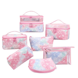 Gradient Pink Star Makeup <b>Bag</b> <b>Large</b> Capacity Cosmetic Toiletry Case <b>Zipper</b> <b>Storage</b> Pouch Travel Organizer - Product Image 1