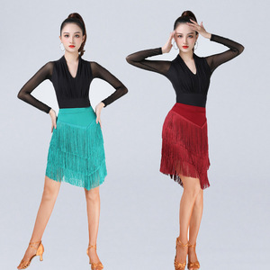 Nuevo Traje <span class=keywords><strong>de</strong></span> Baile Latino para <span class=keywords><strong>Mujer</strong></span> Adulta, Falda Corta con Flecos, Sexy, para Rumba, <span class=keywords><strong>Tango</strong></span>, Chachachá, Actuaciones y Competiciones - Product Image 3
