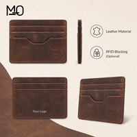Porte-cartes en cuir marron vintage, portefeuille fin avec aspect cuir vieilli et encoche géométrique pour le pouce, idéal pour les collections de marques de détail